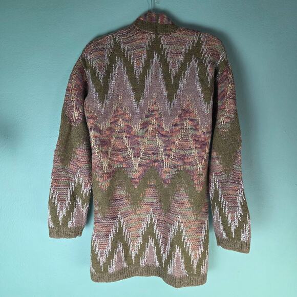 Lucky Brand Sweater Cardigan Womens Medium Metallic Stitch Chevron Open Front - Picture 2 of 7